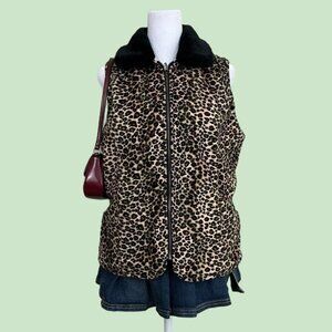 Leopard print faux leather y2k reversible vest cheetah downtown it girl